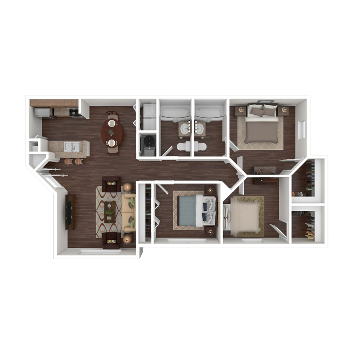 Three Bedroom Two Bathroom Floor Plan 1,154 Square Feet